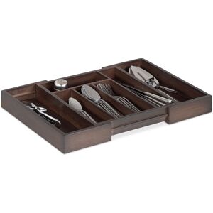 Cutlery Drawer Tray, Extendable, Variable Width, 5 - 7 Compartments, Bamboo Organiser, hwd: 5x48x33.5cm, Dark Brown - Relaxdays