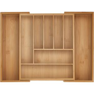 Relaxdays - Cutlery Tray, 7-9 Compartments, 5 x 28-44.5 x 33.5 cm, Extendable Drawer Organiser, Bamboo, Kitchen, Natural