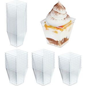 Relaxdays Set of 50 Dessert Bowls, 240 ml, Reusable, Cups for Sweets, Ice Cream, Fruit, Tiramisu, Plastic, Transparent