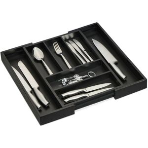 Relaxdays Extendable Cutlery Tray, Bamboo, 5-7 Compartments, HWD: 5 x 30.5-49 x 46 cm, Kitchen Drawer Insert, Black