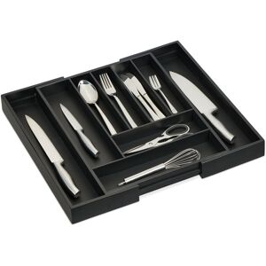 Relaxdays - Extendable Cutlery Tray, Bamboo, 7-9 Compartments, hwd: 5 x 33.5-49.5 x 44.5 cm, Kitchen Drawer Insert, Black