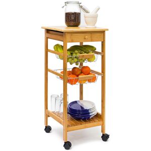Relaxdays JAMES Bamboo Kitchen Island Size: Small: 80.5 x 37 x 37 cm Serving Cart With Drawer And 2 Metal Baskets Rolling Kitchen Trolley Wooden With