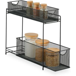 Relaxdays - Kitchen Cabinet Organiser, Pull-out Base Unit Shelf, 2 Drawers, Metal Baskets, hwd: 40 x 15 x 46 cm, Black