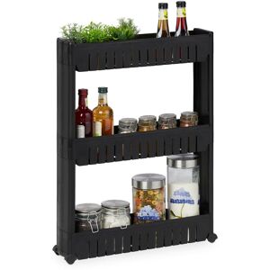 Niche Trolley, 3 Shelves, Narrow Shelf for Bathroom & Kitchen, 71x12.5x54 cm, Rolling Storage Plastic, Black - Relaxdays