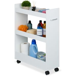 Slim Rolling Cart, 3 Shelves, hwd: 78 x 21.5 x 63 cm, Storage for Bathroom and Kitchen, Narrow Trolley, White - Relaxdays