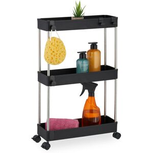 Niche Trolley, 3 Shelves, Narrow Kitchen & Bathroom Cart, HxWxD: 62 x 41.5 x 14.5 cm, Rolling Shelf, Black - Relaxdays