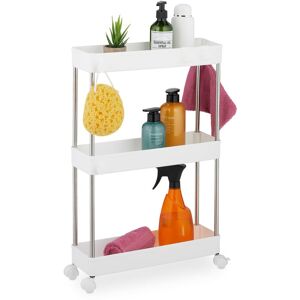Niche Trolley, 3 Shelves, Narrow Kitchen & Bathroom Cart, HxWxD: 62 x 41.5 x 14.5 cm, Rolling Shelf, White - Relaxdays