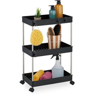 Relaxdays Niche Trolley, 3 Shelves, Narrow Kitchen & Bathroom Cart, HxWxD: 62 x 41.5 x 23.5 cm, Rolling Shelf, Black