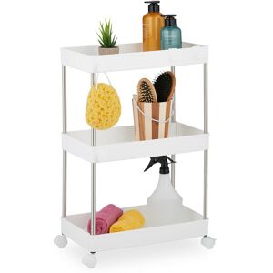 Niche Trolley, 3 Shelves, Narrow Kitchen & Bathroom Cart, HxWxD: 62 x 41.5 x 23.5 cm, Rolling Shelf, White - Relaxdays