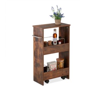 Niche Trolley, 3 Shelves, Narrow Kitchen & Bathroom Cart, hwd: 66.5 x 42 x 20 cm, Mobile Shelf, Castors, Brown - Relaxdays