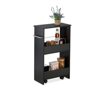 Relaxdays Niche Trolley, 3 Shelves, Narrow Kitchen & Bathroom Cart, HWD: 66.5 x 42 x 20 cm, Mobile Shelf, Castors, Black