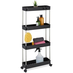 Relaxdays Niche Trolley, 4 Shelves, Narrow Kitchen & Bathroom Cart, HxWxD: 88 x 41.5 x 23.5 cm, Rolling Shelf, Black