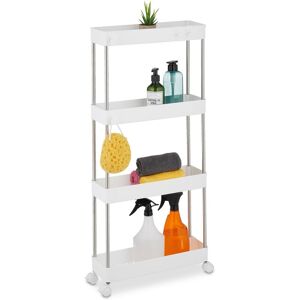 Niche Trolley, 4 Shelves, Narrow Kitchen & Bathroom Cart, HxWxD: 88 x 41.5 x 23.5 cm, Rolling Shelf, White - Relaxdays