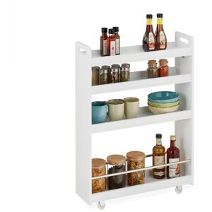 Niche Trolley, 4 Shelves, Narrow Storage Shelf, Kitchen & Bath, Mobile Cart, mdf, 83.5 x 18 x 59.5 cm, White - Relaxdays