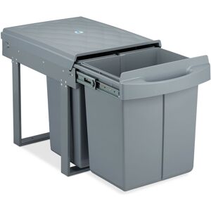 Relaxdays - Built-in Waste Bin 3 Compartments 20 and 2x10 l, Pull-out Disposal Unit, Recycling, HxWxD: 41x33.5x52 cm, Grey