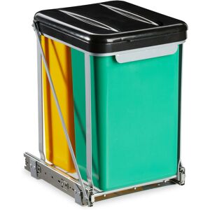 Relaxdays - pull-out built-in bin, 2 compartments, kitchen waste bin for base cabinet, 8 l, lid, 39.5x30x25.5 cm, black