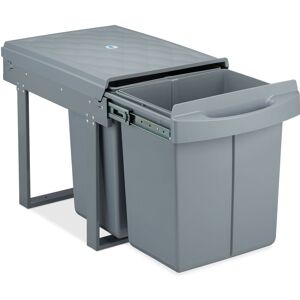 Relaxdays - Built-in Waste Bin 2 Compartment 20 Volume each, Pull-out Disposal Unit, Recycling, hwd: 41 x 34 x 52 cm, Grey