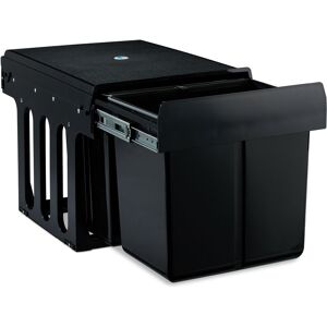 Relaxdays - Built-in Waste Bin 3-Compartment, 15 and 8 l, Pull-out Disposal Unit, Recycling, HxWxD: 35 x 34 x 48 cm, Black