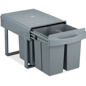 Relaxdays - Built-in Waste Bin 4-Compartment, 8 l each, Pull-out Disposal Unit, Recycling, HxWxD: 35 x 33.5 x 51 cm, Grey