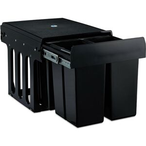 Relaxdays - Built-in Waste Bin 4-Compartment, 8 l each, Pull-out Disposal Unit, Recycling, HxWxD: 35 x 34 x 47.5 cm, Black