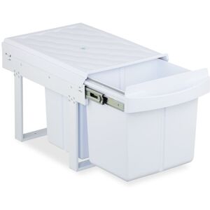 Relaxdays Pull Out Kitchen Bin, 3 Sections, 15L & 2 x 8L, 34.6x34x51.8 cm, Undersink, Built-In Rubbish Disposal, White