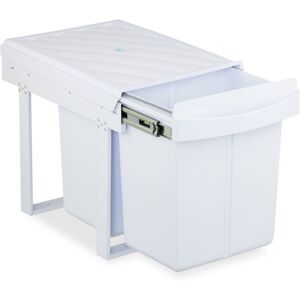 Relaxdays - Pull Out Kitchen Bin, 2 Sections, 2 x 20L, 41.3x34x51.8 cm, Undersink, Built-In Rubbish Disposal, White