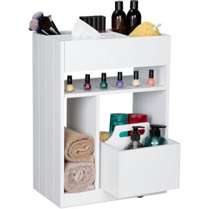 Relaxdays - Niche Trolley, Narrow Storage Shelf, Kitchen & Bath, Mobile Cart, Wheeled Bookcase, 55x38,5x23 cm, White