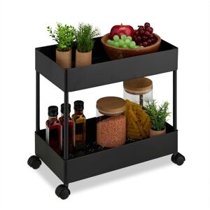 Serving Cart, Rolling, 2 Tiers, Kitchen Trolley, Bathroom & Office, hwd: 38 x 39.5 x 21.5 cm, Craft, Black - Relaxdays