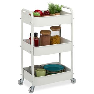 Relaxdays Rolling Cart, 3 Tiers, Serving Trolley, Utilities, for Kitchen & Bathroom, HWD: 71.5 x 43.5 x 29.5 cm, White