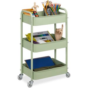 Rolling Cart, 3 Tiers, Serving Trolley, Utilities, for Kitchen & Bathroom, hwd: 71.5 x 43.5 x 29.5 cm, Green - Relaxdays