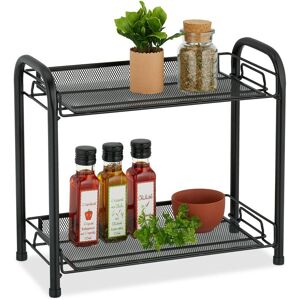 Relaxdays Spice Rack, 2 Levels, Table Shelf for Kitchen & Bathroom, Make-Up, Perfume, Metal Shelf, 33x27x17cm, Black