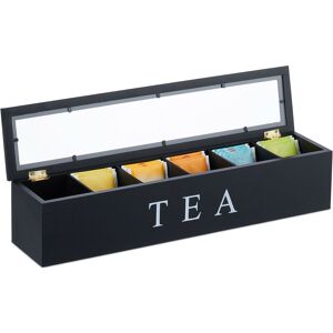 Relaxdays - Tea Organiser, 6 Compartments, Bamboo, h x w x d: 9 x 43.5 x 9 cm, Tea & Coffee Pods, Tea Container, Black
