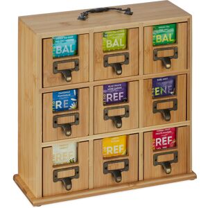 Relaxdays Tea Organiser, 9 compartments, Bamboo, HxWxD: 29 x 30 x 11,5 cm, To Be Placed or Hang Up, Tea Storage, Natural
