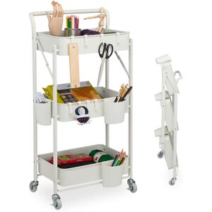 Serving Cart, Rolling, 3 Tiers, Kitchen Trolley, Bathroom & Office, hwd: 89 x 44.5 x 29 cm, Craft, White - Relaxdays