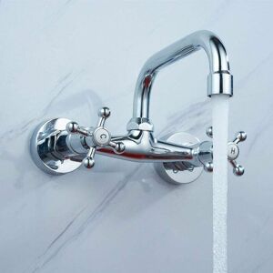 MUMU Retro Wall Faucet Wall Mounted Bathroom Faucet Kitchen Sink Mixer Tap Brass Basin Faucet Two Handle Brass Swivel u Spout