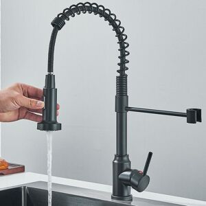 SUGUWORD Black Kitchen Tap,Spring Kitchen Sink Mixer Tap with Pull Out Spray,Single Lever Sink Taps for Kitchen with 2-Mode Spray 360°Swivel,Hot & Cold