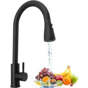 ZVD Robinet de cuisine avec douchette extractible Noir Robinet mitigeur d'évier pivotant à 360 degrés avec 3 modes de pulvérisation Robinet de cuisine à