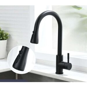 ZVD Robinet de cuisine avec douchette extractible Noir Robinet mitigeur d'évier pivotant à 360 degrés avec 3 modes de pulvérisation Robinet de cuisine à