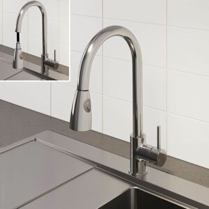 Sauber - Pull Out Kitchen Tap Single Lever Modern Mono Sink Mixer Hot Cold Faucet - Baden Chrome Finish