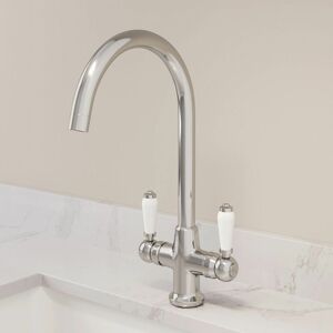 SAUBER Kitchen Tap Dual Twin Lever Modern Mono Sink Mixer Hot Cold Faucet - Burford Chrome Finish