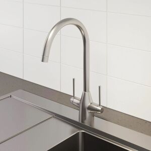 SAUBER Kitchen Tap Dual Twin Lever Modern Mono Sink Mixer Hot Cold Faucet - Vivey Brushel Nickel Swivel