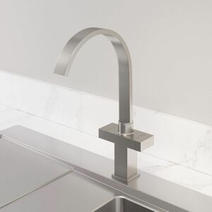 SAUBER Kitchen Tap Dual Twin Lever Modern Mono Sink Mixer Hot Cold Faucet - Aarau Brushed Finish
