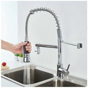DEWDAT Single Handle Kitchen Faucet with Flexible Swivel Spray Two-Jet Retractable Sink Faucet High Spout in Durable Brass
