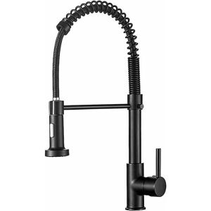 Dewdat - Single Handle Kitchen Faucet with Pull Down Sprayer, High Arc Gooseneck Kitchen Sink Faucet, Stainless Steel Mixer Tap (Black)