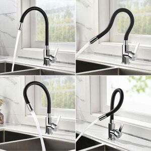 ZVD Sink Mixer Tap with Flexible Spout, Kitchen Faucet, 360° Rotatable Flexible Kitchen Mixer Tap, Hot and Cold Water, Chrome, Black