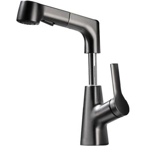 SHUNLI Sink Pull-out Faucet, Hot and Cold Mixer Bathroom Brass Mixer Tap, Grey