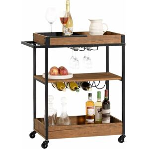 SoBuy 3 Tiers Kitchen Trolley Serving Trolley with Wine Rack and Removable Tray,SVW19-N