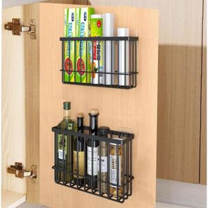 Sollbry 2pcs Kitchen Cabinet Door Storage Box,Adhesive Wall Mounted Storage Box,Cabinet/Bathroom/Refrigerator Organizer Box for Sundries(Black)