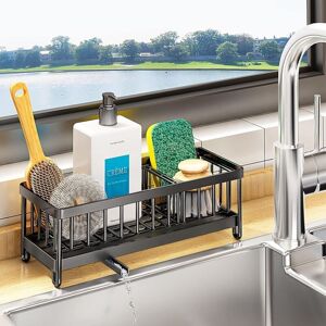 SOLLBRY Kitchen Sink Organizer, Steel Sponge Holder Storage with Automatic Drain Tray, Kitchen Sink Sponge Holder for Storage, Brush, Dishwashing Liquid
