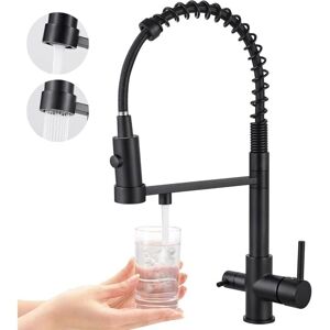 Three-way kitchen faucet, pull-out kitchen faucet, brass sink faucet, 3-in-1 water filter mixer tap (matte black) Ymyny